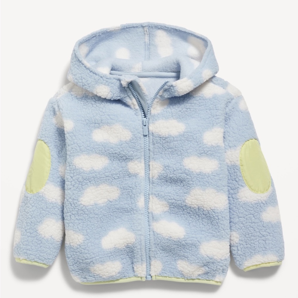 Unisex printed zip front Sherpa with hood